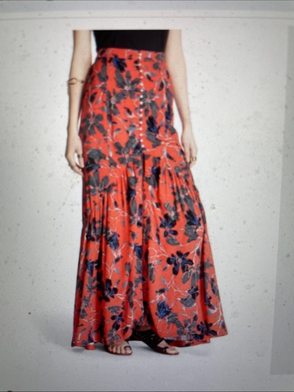 Free people smooth sailing Floral Tiered Maxi Skirt - Red Floral- nwt